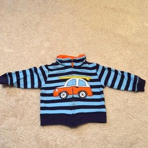 Blue striped zip up sweatshirt, 9 months